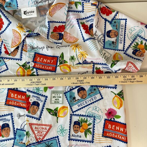 NY METS Stadium Promo Graphic Print Hawaiian Shirt XL Short Sleeve Tropical Post - Picture 5 of 7